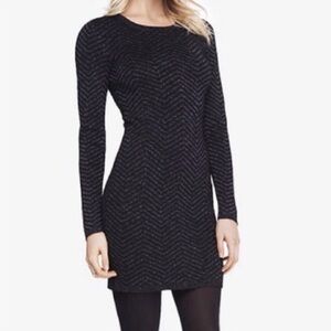 Express Black and Silver Long Sleeve Chevron Knit Dress